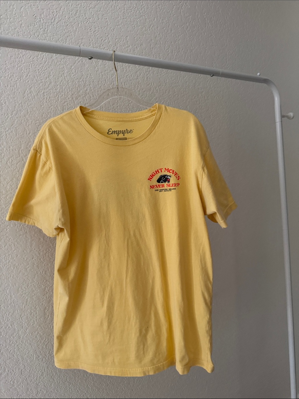 Empyre Butter Yellow Graphic Tee 100% cotton with Night Moves Chest Print